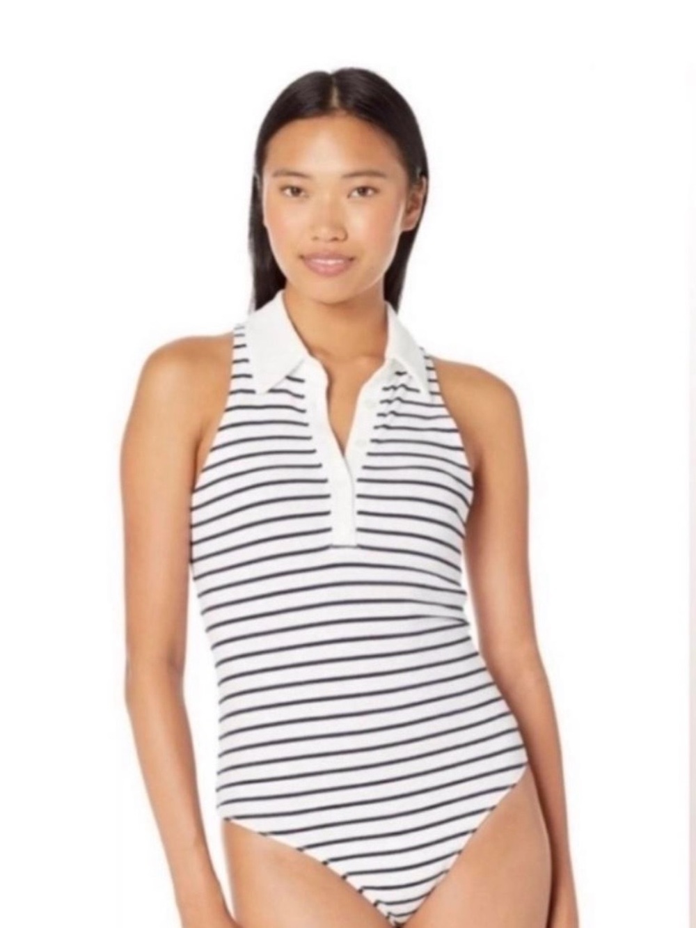 Abercrombie & Fitch Striped White and Black Polo Bodysuit size S. Like new.